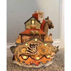 Noah's Ark Vintage Ceramic Night Light Figurine 9 Inches Tall Large Lamp
